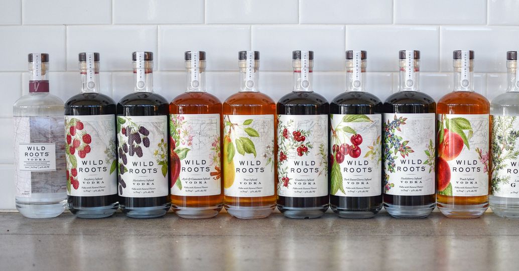 Row of Wild Roots Spirits infused vodkas
