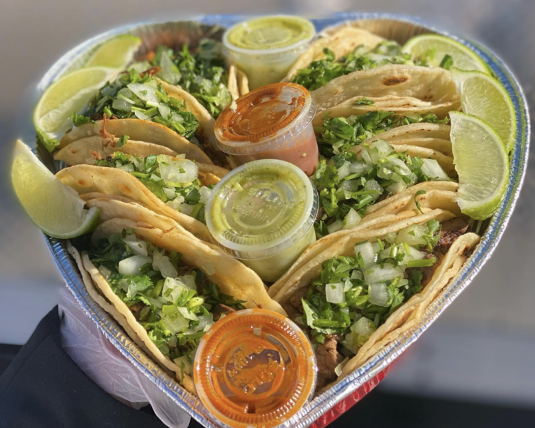 heart shaped box contains tacos and salsa as a special for valentine's day in bend